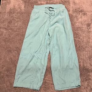 Eloquii Pants Womens 14 Pull on Tie Waist Wide Leg Baggy  Plus Green Blue